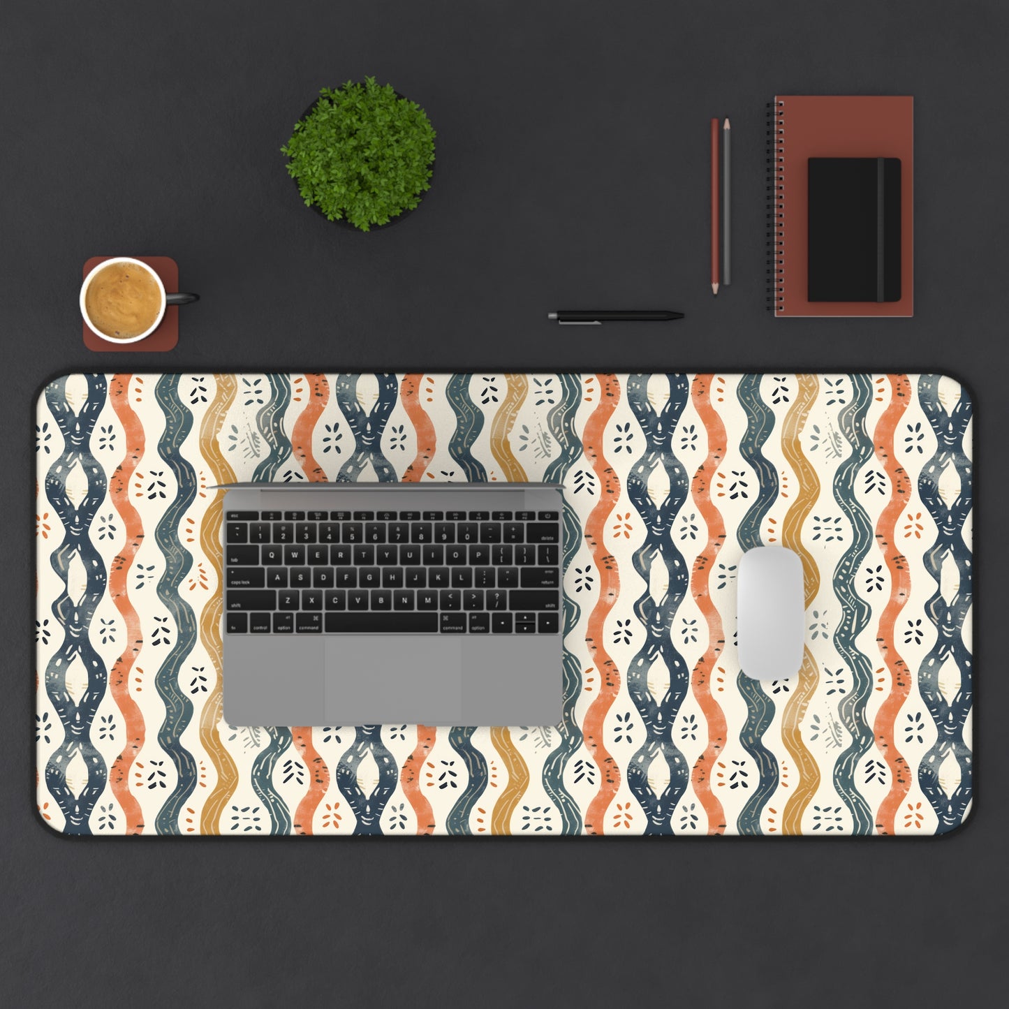 Boho Waves with Earthy Blues Reds and Browns Extended Gaming Mouse Pad  Desk Mat  - 3 Sizes