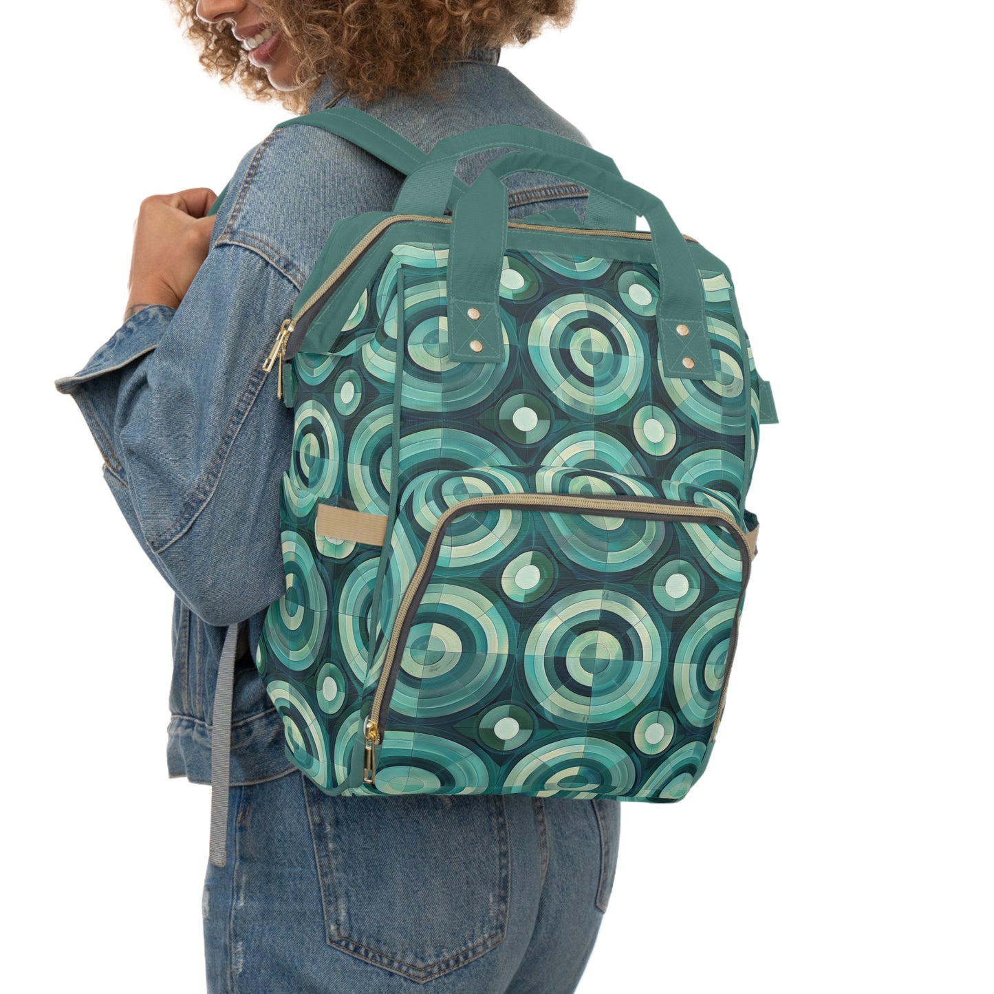 Oceanic Echoes of Layered Circles in Turquoise and Aqua Multifunctional Diaper Backpack