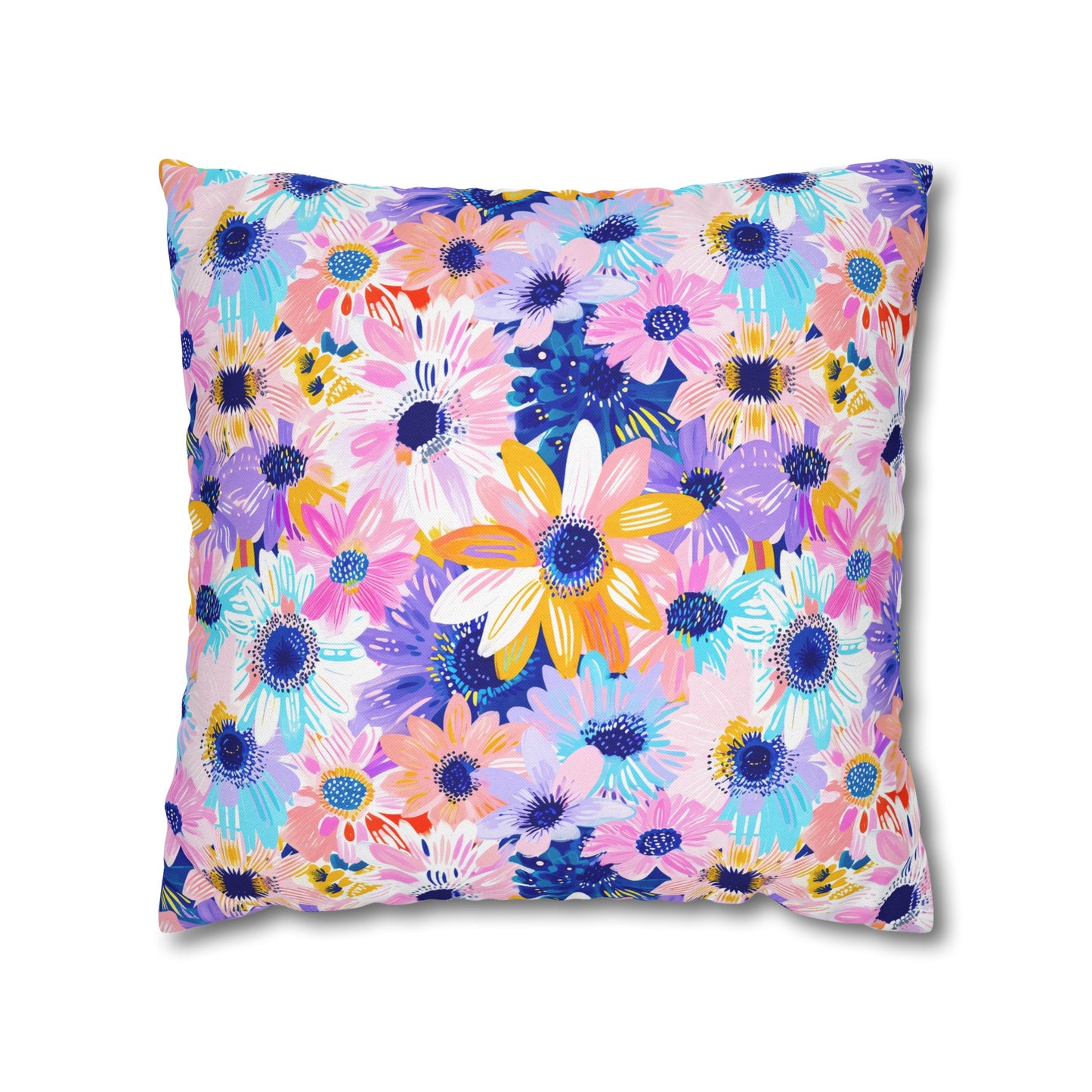 Watercolor Wonderland: Large Colorful Daisies Blooming with Radiance Spun Polyester Square Pillowcase 4 Sizes