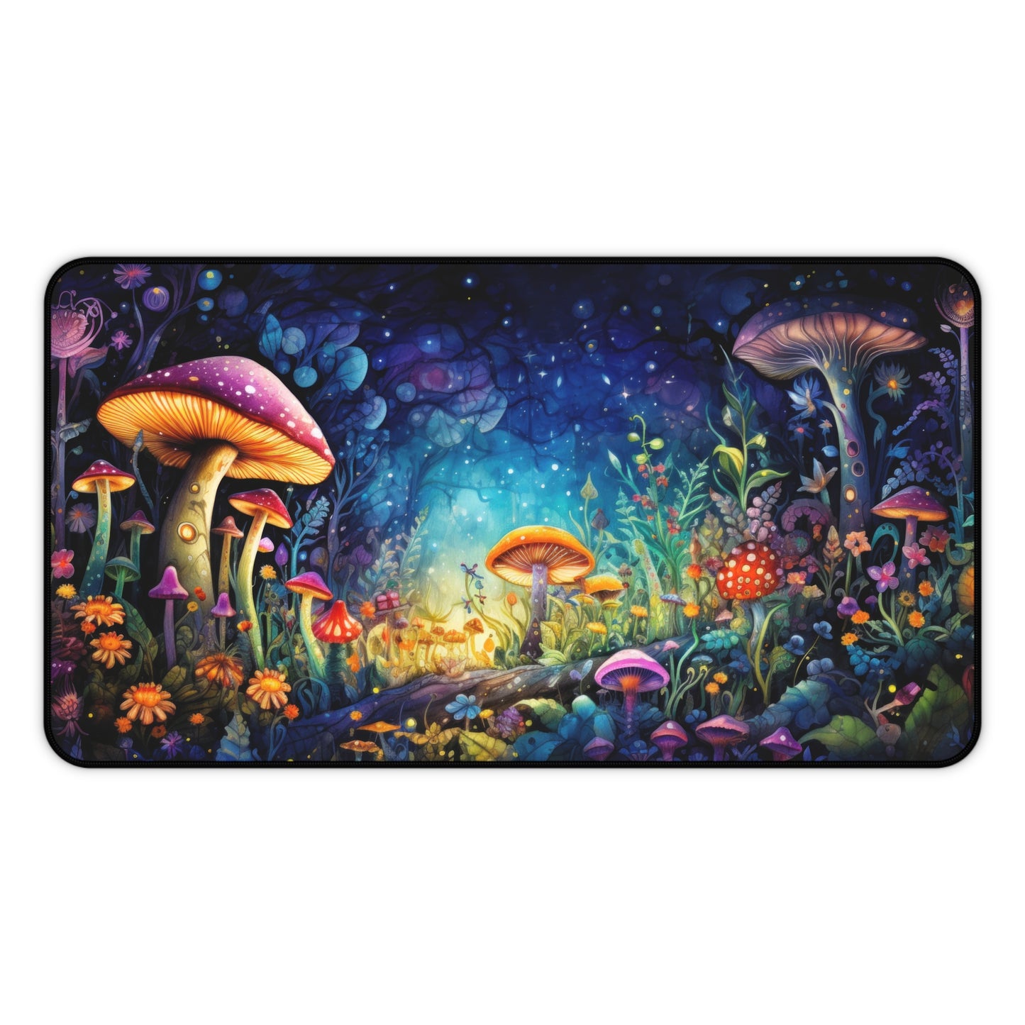 Fantasy Neon Midnight Mushroom and Flower Garden - Desk Mat Extended Gaming Mouse Pad 3 Sizes