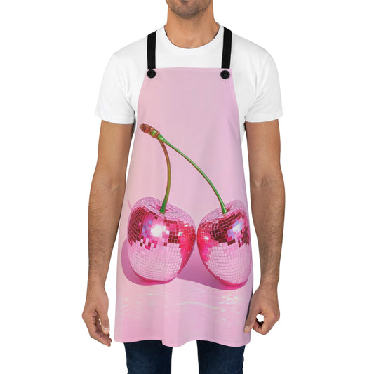 Pink Disco Cherries on Pink Background Kitchen Chef Apron