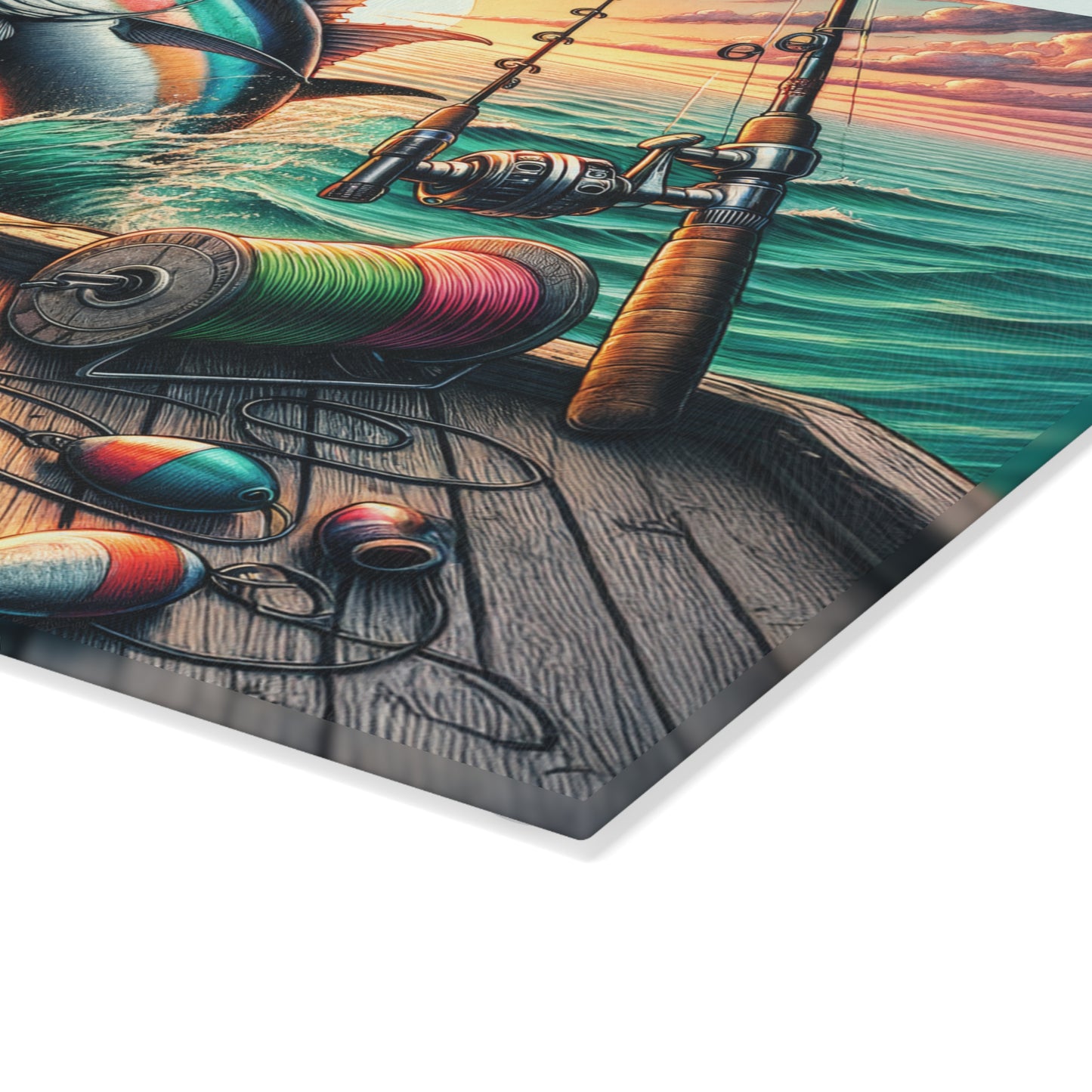 Fishing Life, Sports Fishing Glass Cutting Board, Charcuterie Serving Tray 2 Sizes