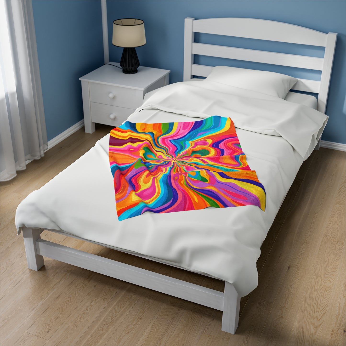 Color Rainbow Fusion Swirl Velveteen Plush Blanket 3 Sizes