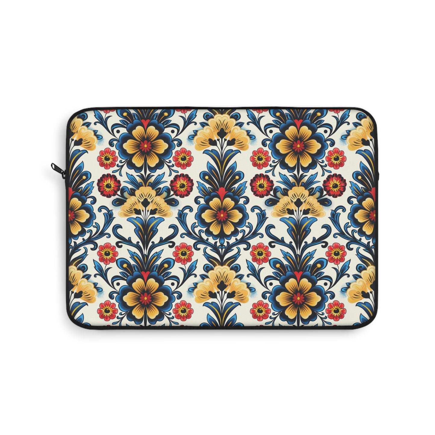 Baroque Blossom of Floral Elegance in Deep Blues and Sunny Yellows Laptop or Ipad Protective Sleeve 3 Sizes Available