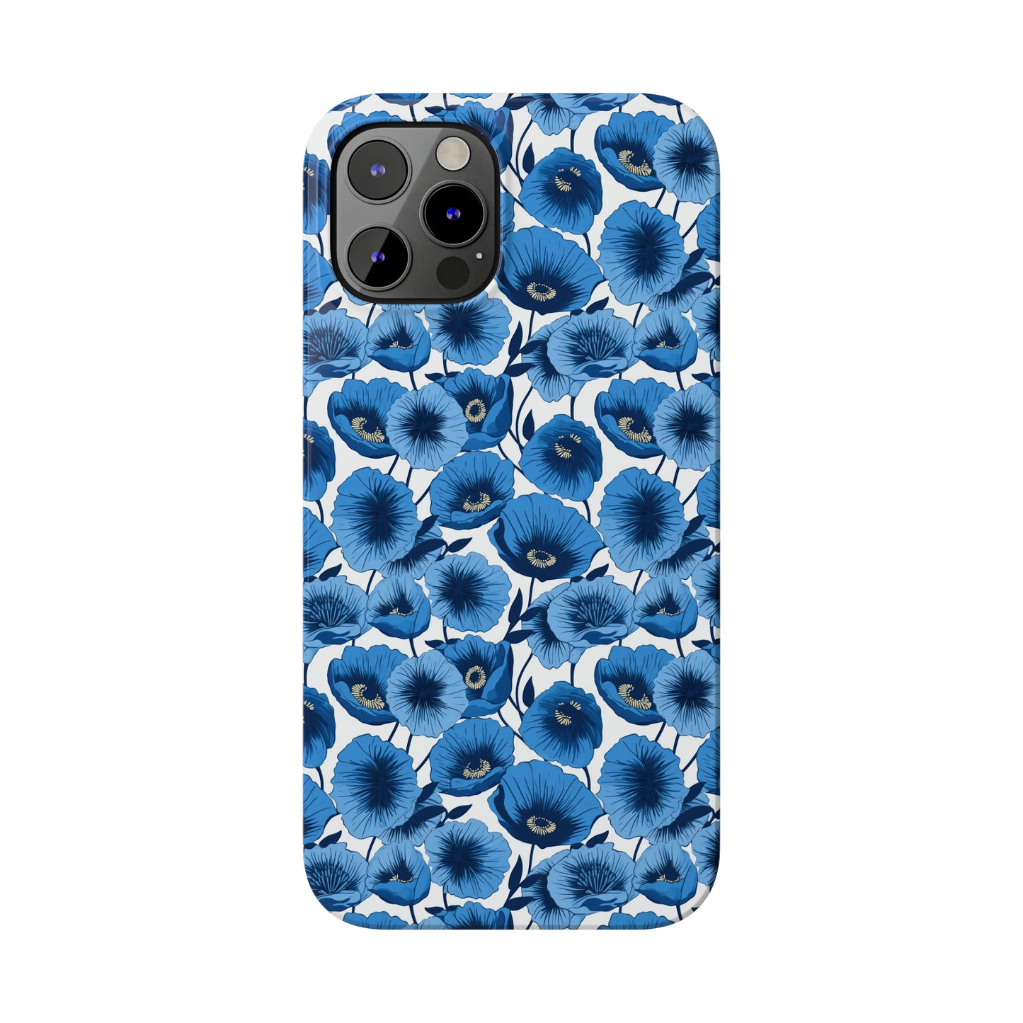 Vivid Blooms Bright Blue Poppies Design Iphone 15-12 Slim Phone Case