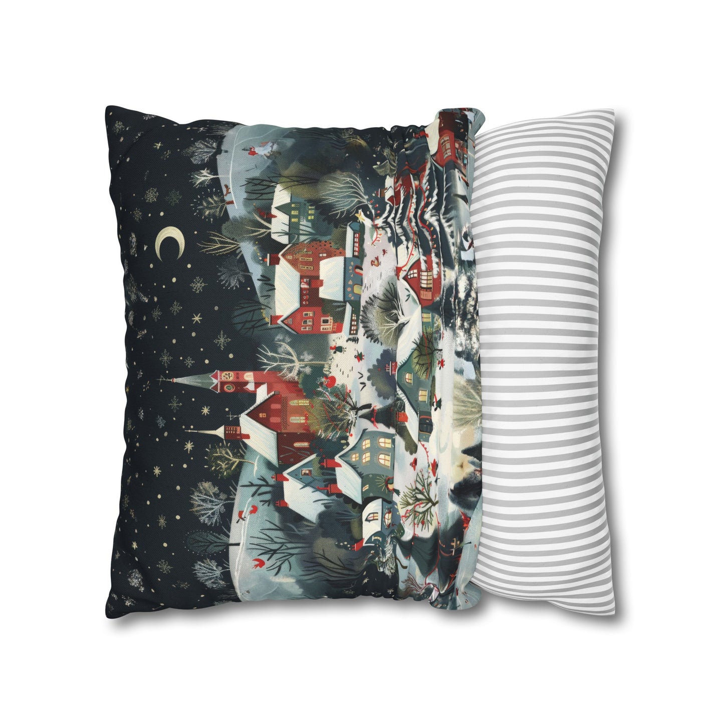 Vintage Winter Village: Old-Fashioned Country Town in a Snowy Christmas Scene Spun Polyester Square Pillowcase 4 Sizes