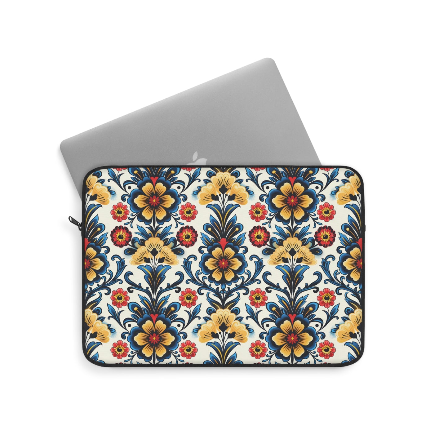 Baroque Blossom of Floral Elegance in Deep Blues and Sunny Yellows Laptop or Ipad Protective Sleeve 3 Sizes Available