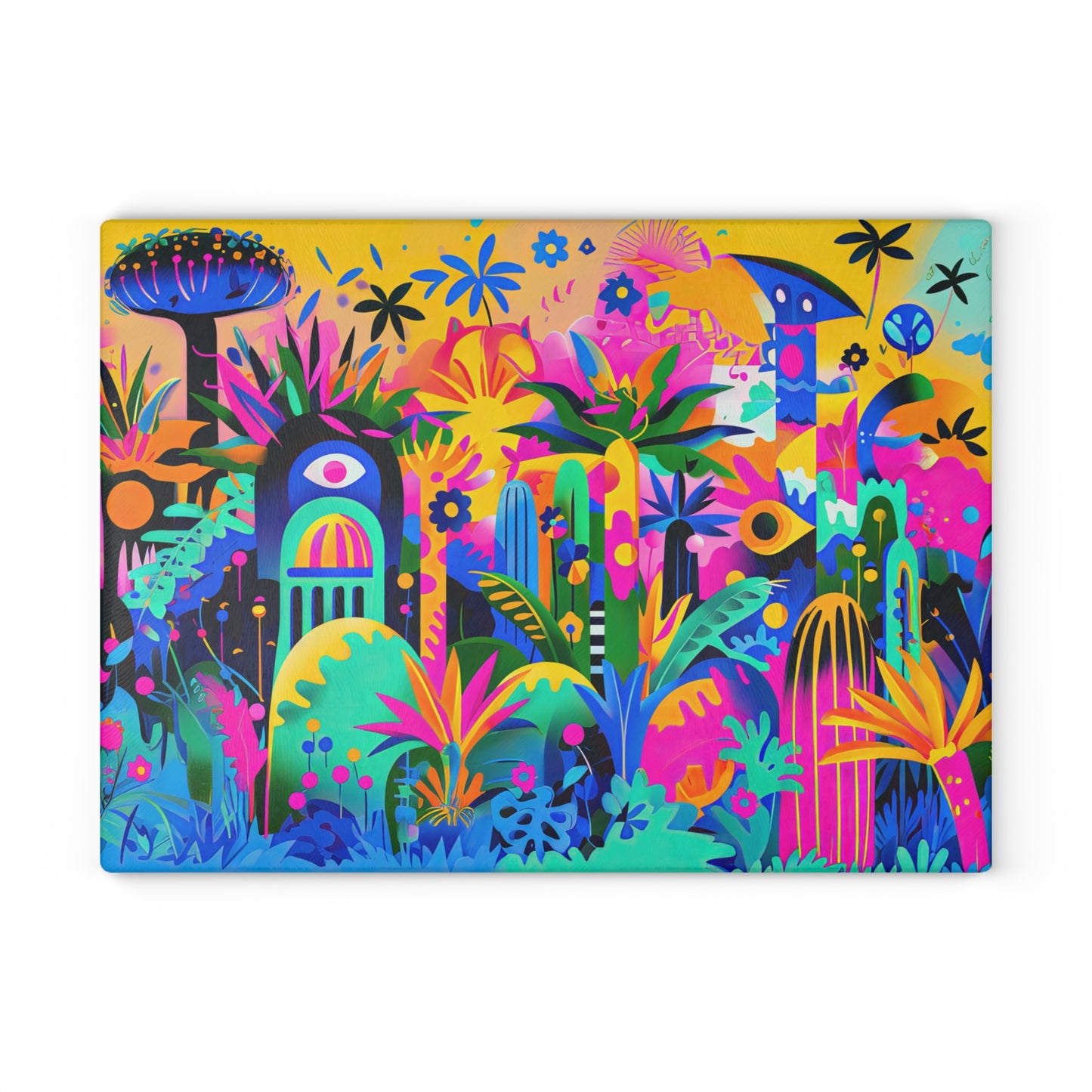 Neon Tropics: Abstract Art Depicting a Tropical Jungle in Vivid Neon Colors Glass Cutting Board 2 Sizes