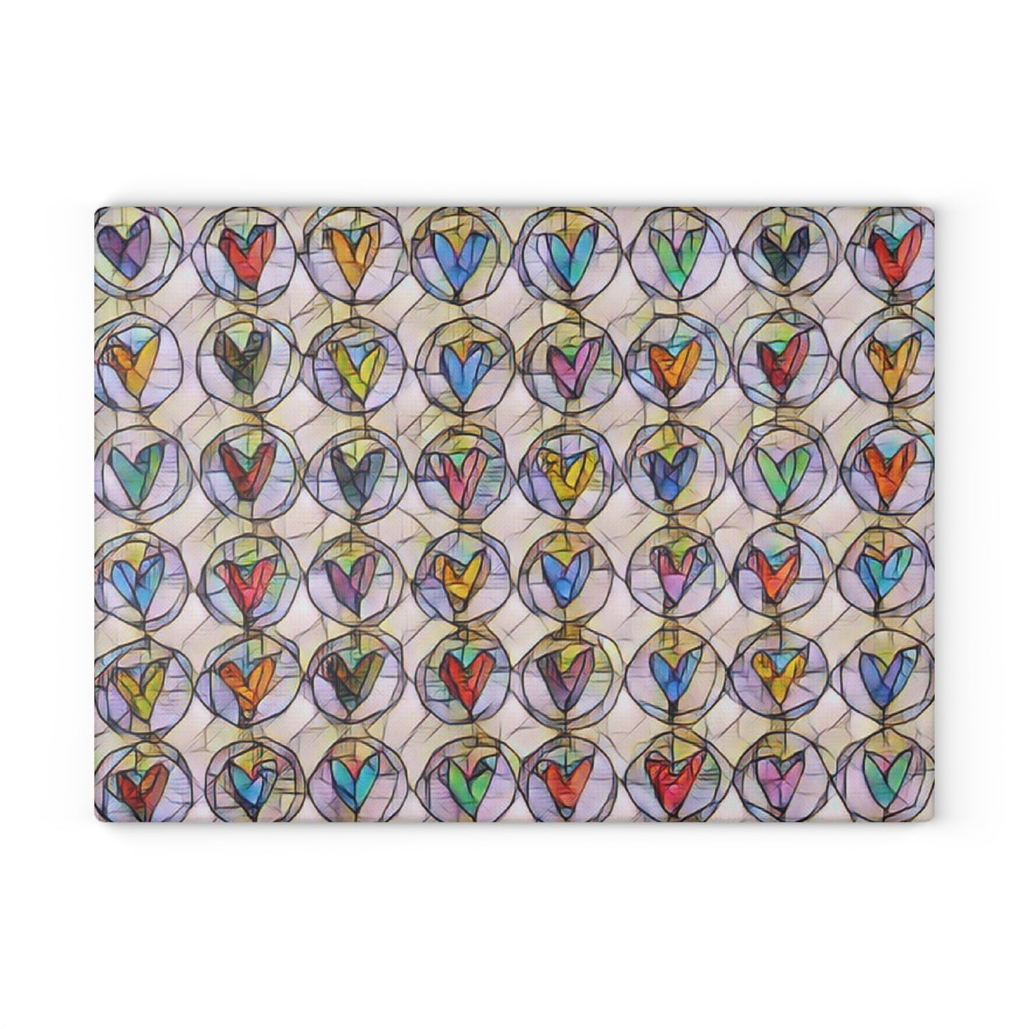 Stain Glass Circle Hearts  - Glass Cutting Board  8" x 11" and 11" x 15"