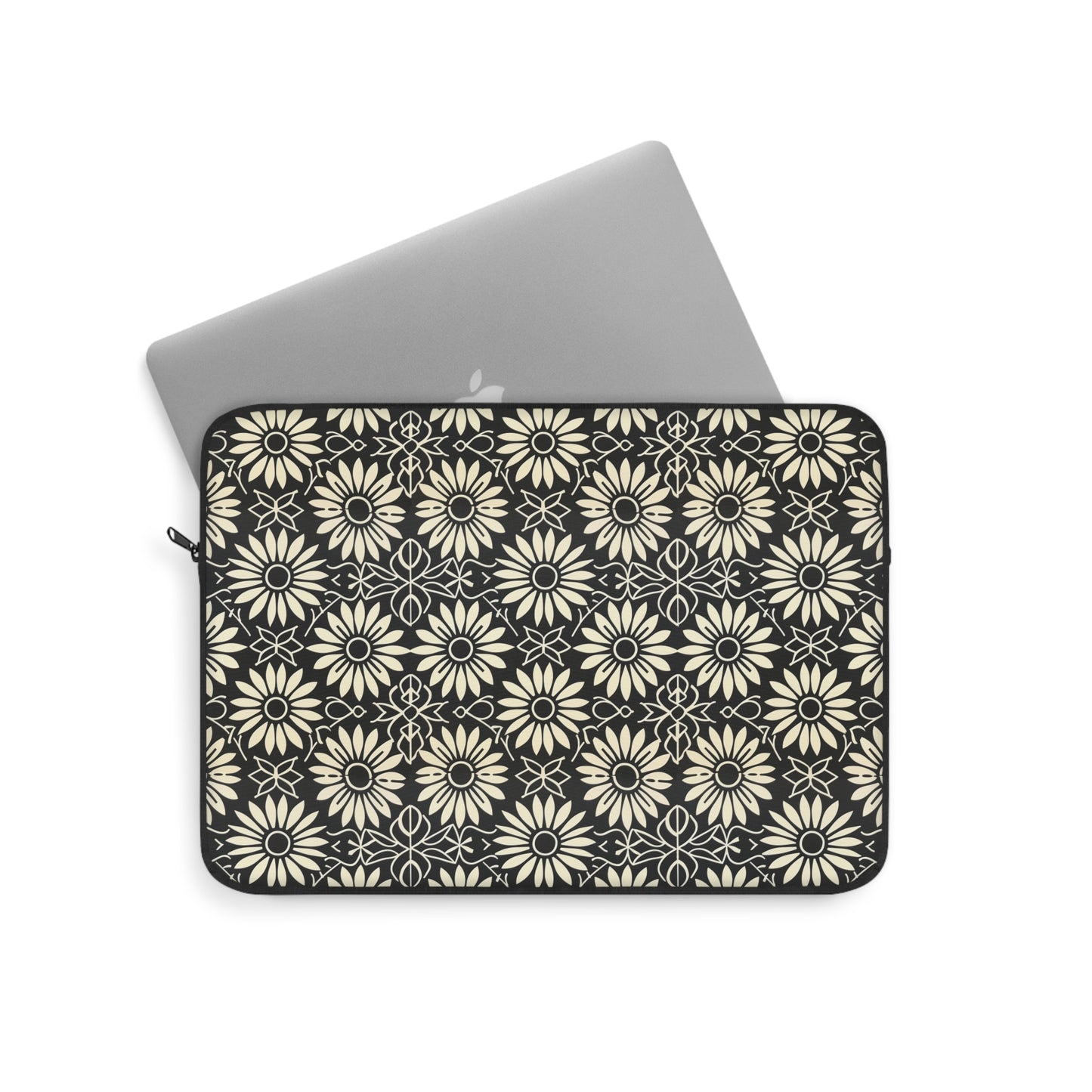 Classic Daisy Black and Off White Elegance Laptop or Ipad Protective Sleeve 3 Sizes Available