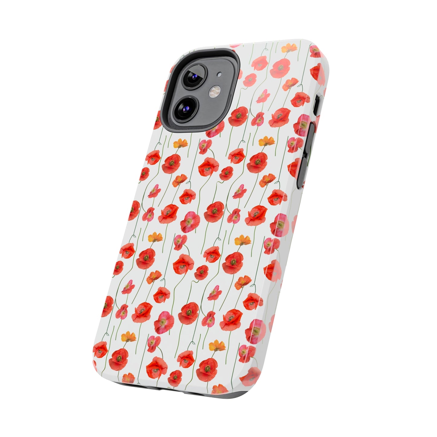 Vivid Elegance: Bright Red Poppies on a White Background Iphone Tough Phone Case