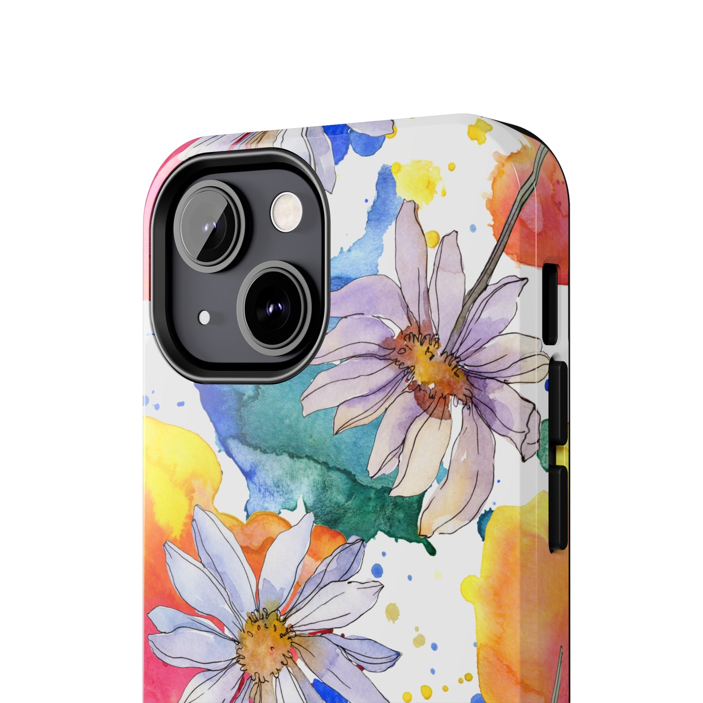 Large Colorful Watercolor Daisy Design Iphone Tough Phone Case