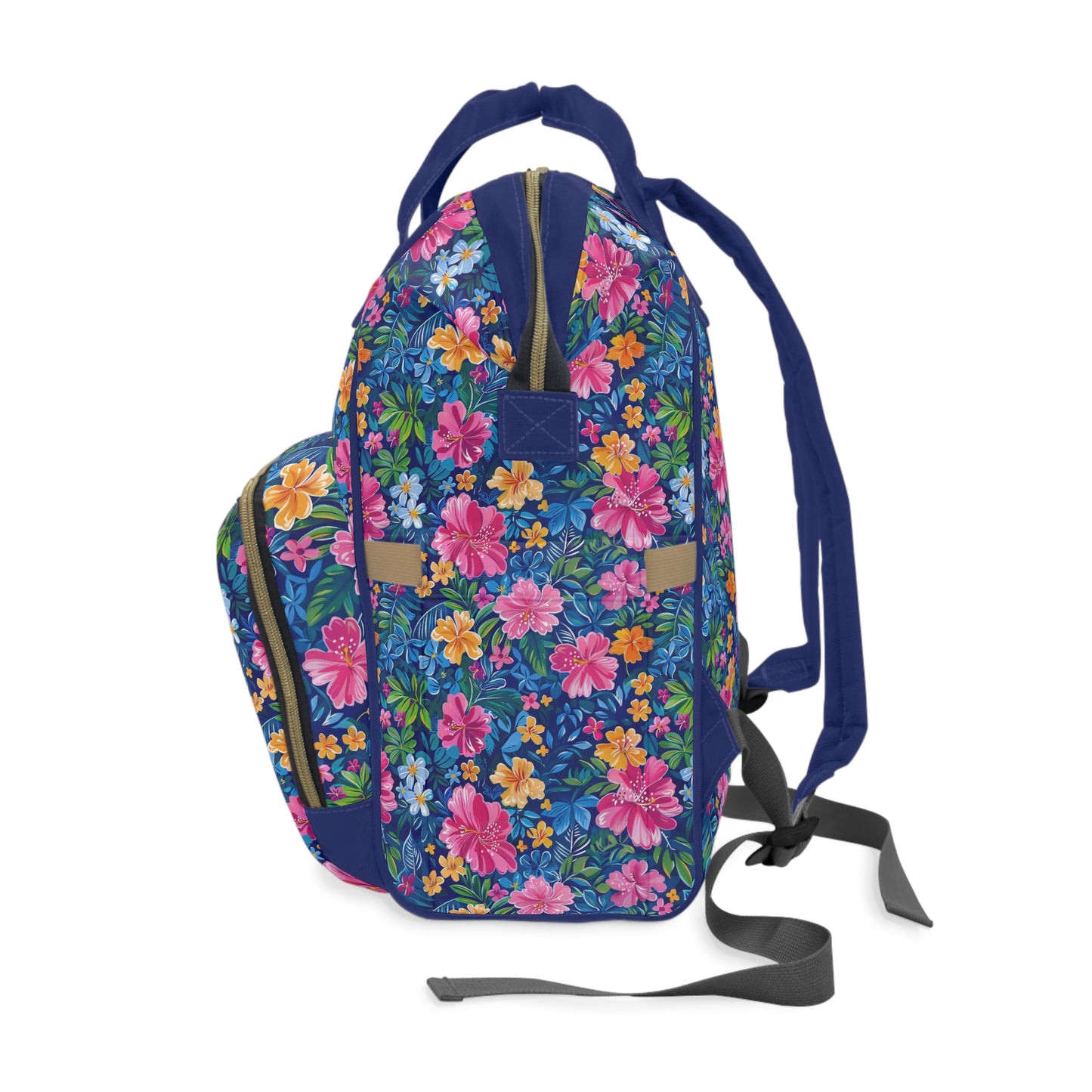 Tropical Sunrise Bloom: Pink Watercolor Flowers with Yellow and Blue Accents Multifunctional Diaper Backpack