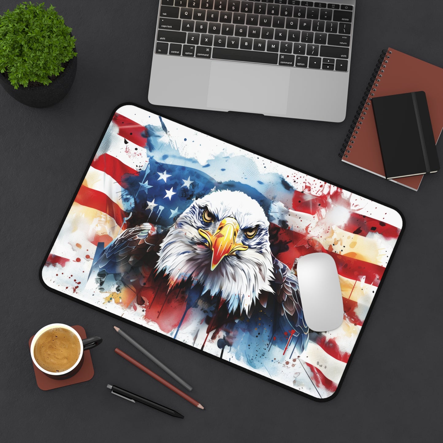 Liberty's Gaze Eagle with American Flag, Bold and Vibrant Extended Gaming Mouse Pad  Desk Mat  - 3 Sizes