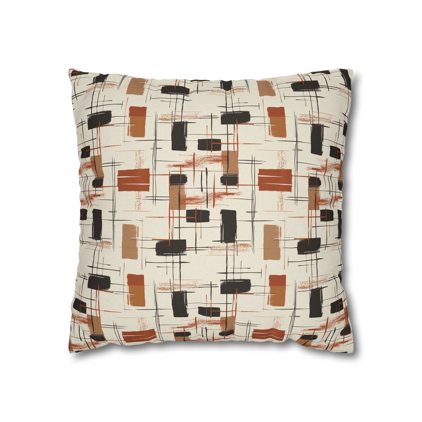 Modern Artistry in Bold and Minimalistic Pattern in a Palette of Black, Dark Orange, and Beige Spun Polyester Square Pillowcase 4 Sizes