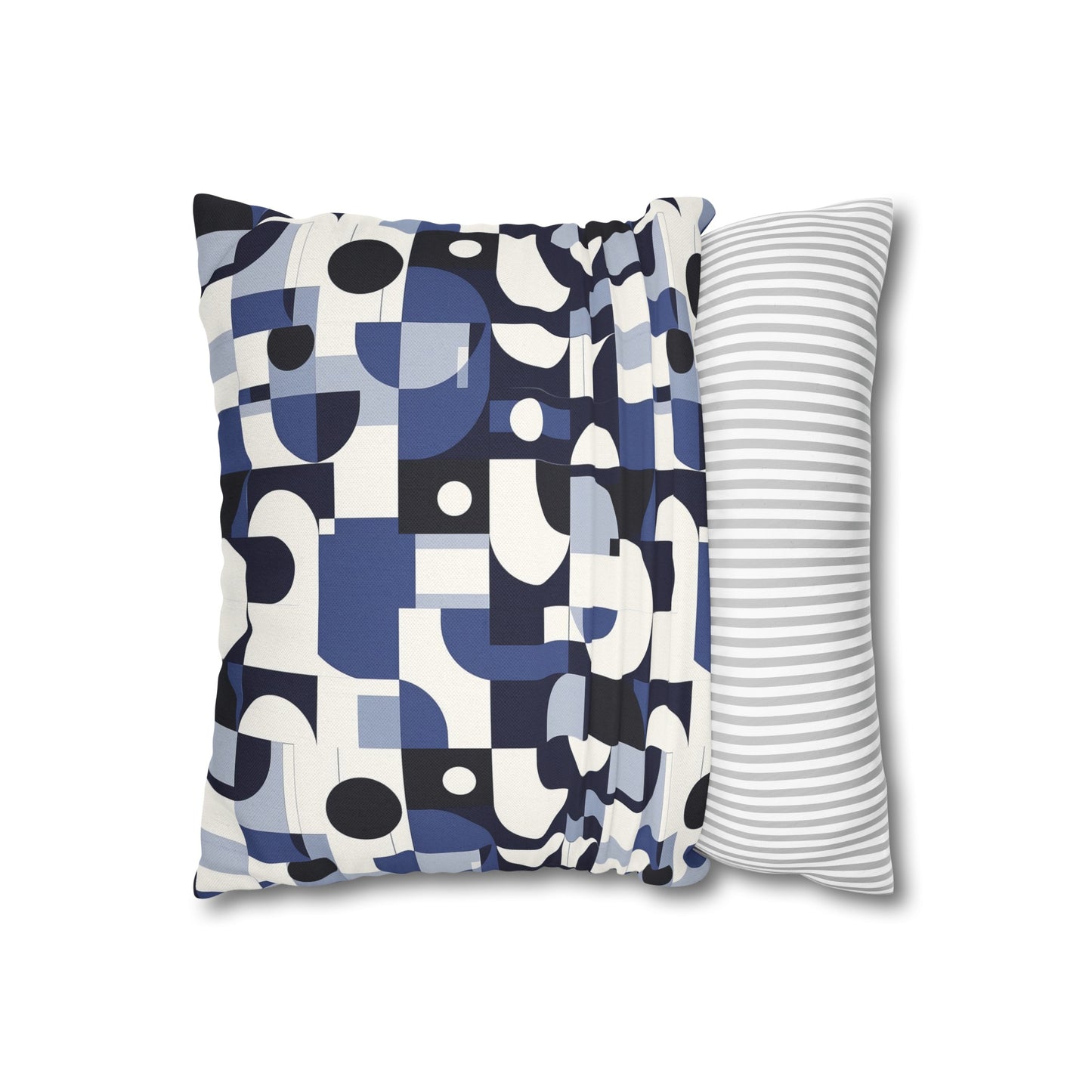 Navy Blue and White Mid-Century Modern Design Spun Polyester Square Pillowcase 4 Sizes