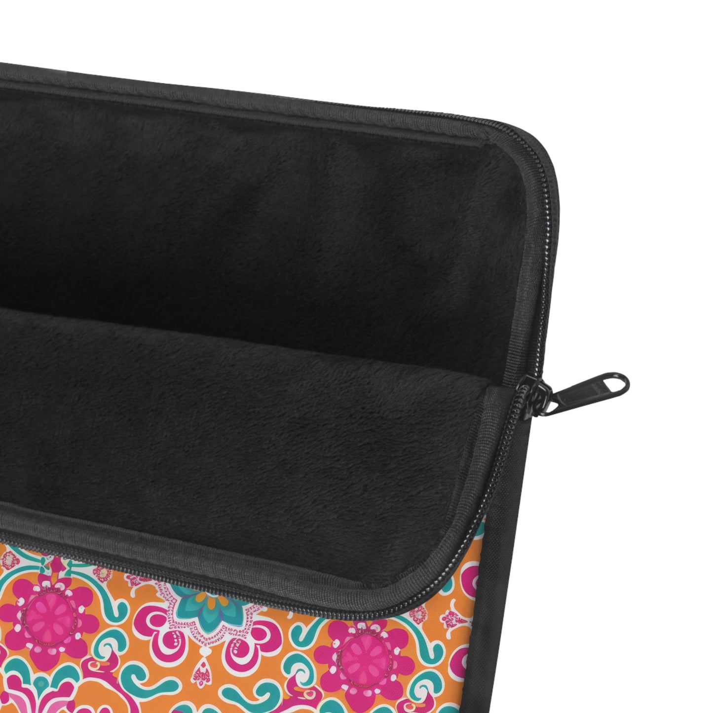 Kaleidoscope of Warm Tangerine, Lush Teal, and Lively Pink Blooms Laptop or Ipad Protective Sleeve 3 Sizes Available