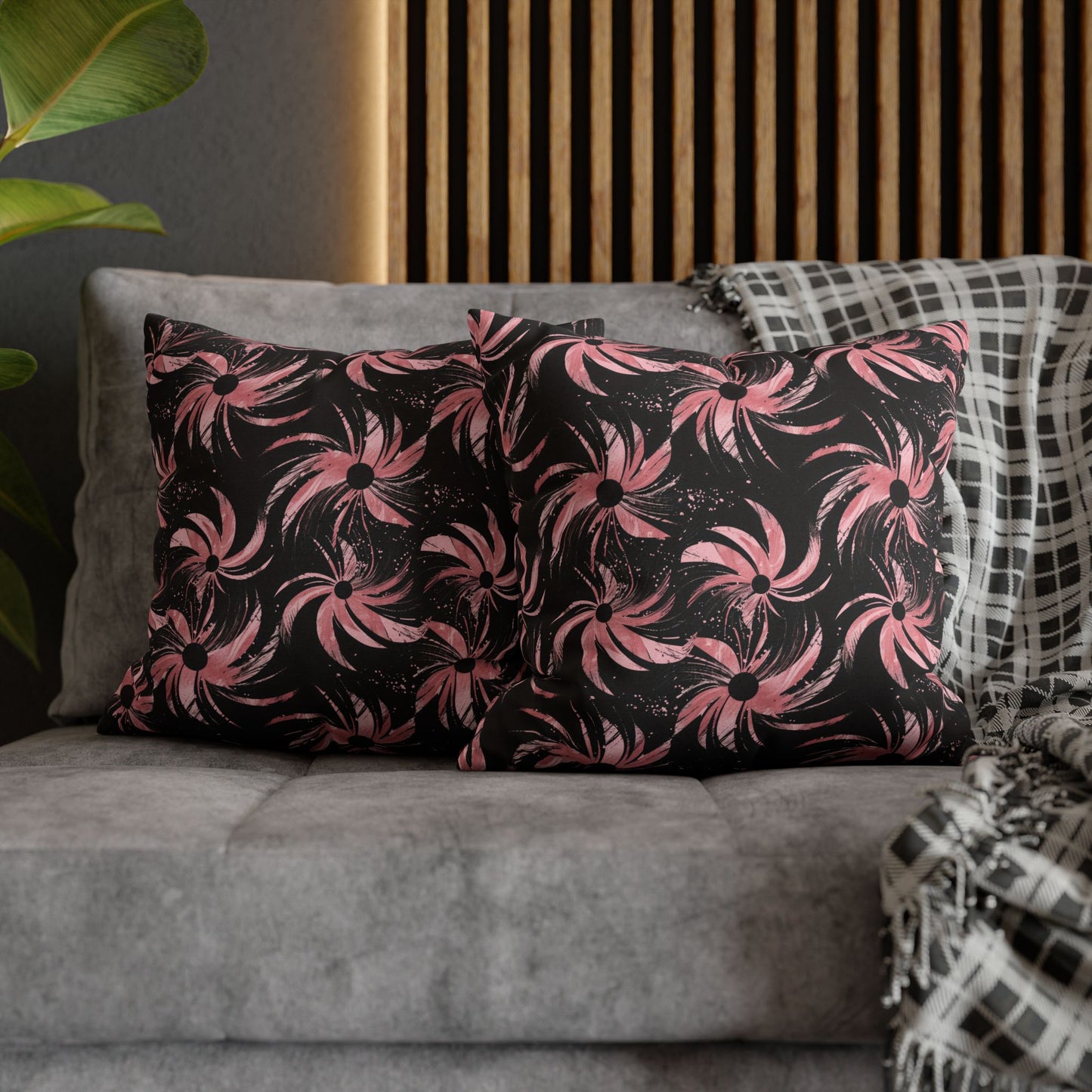 Stellar Blooms of Cosmic Pink on Midnight Black Design Spun Polyester Square Pillowcase 4 Sizes