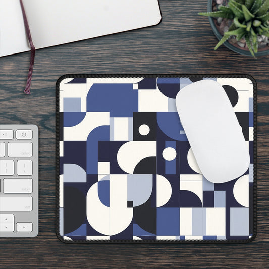 Navy Blue and White Mid-Century Modern Design Gaming Mouse Pad with Finished Edges