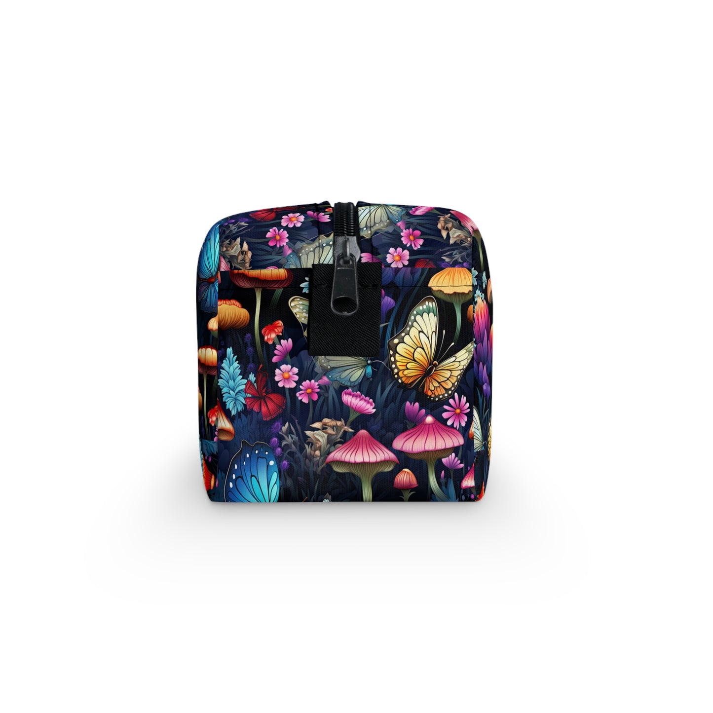 Neon Nocturne: Illuminated Butterfly and Mushroom Silhouettes Against the Night Sky - Toiletry Bag