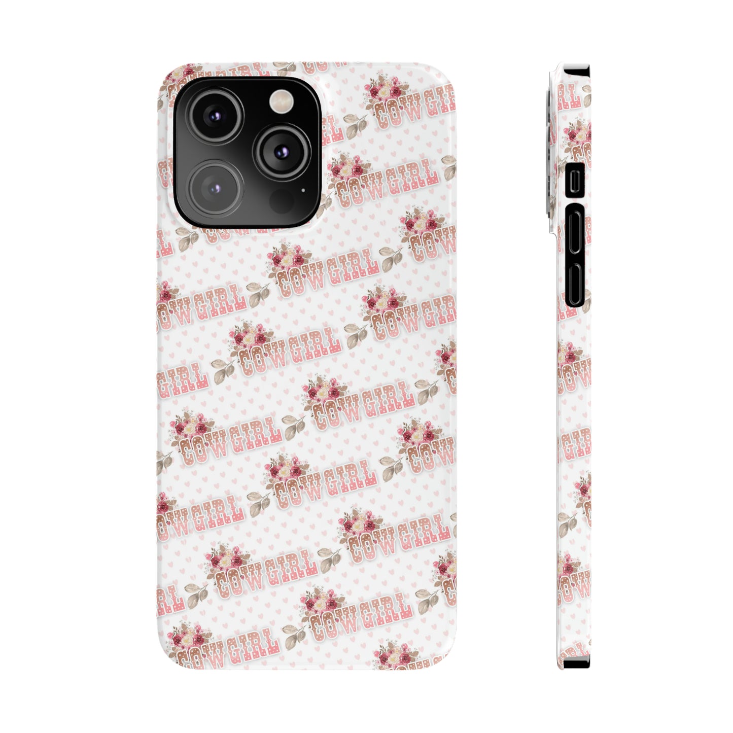 Pink Cowgirl and Flowers Iphone 15-12 Slim Phone Case