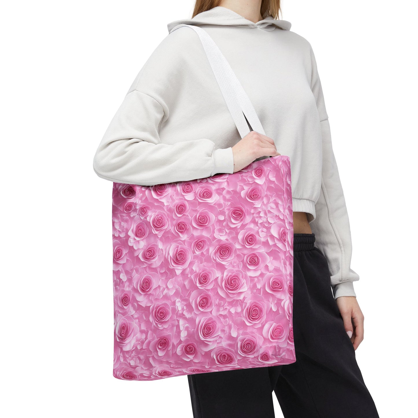 3D Pink Roses Spring Flowers Canvas Shopping Tote Bag 3 Sizes