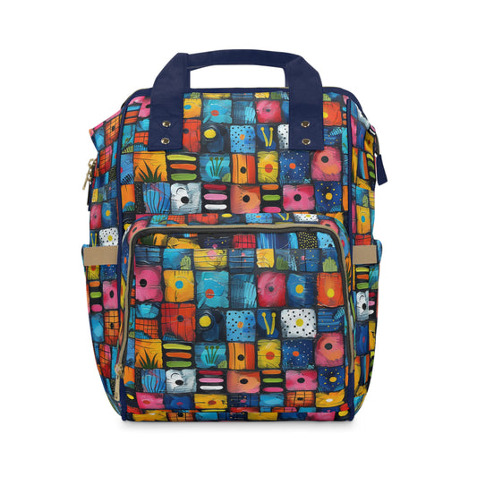 Dynamic Diversity Abstract Vibrant Squares with Unique Designs Multifunctional Diaper Backpack