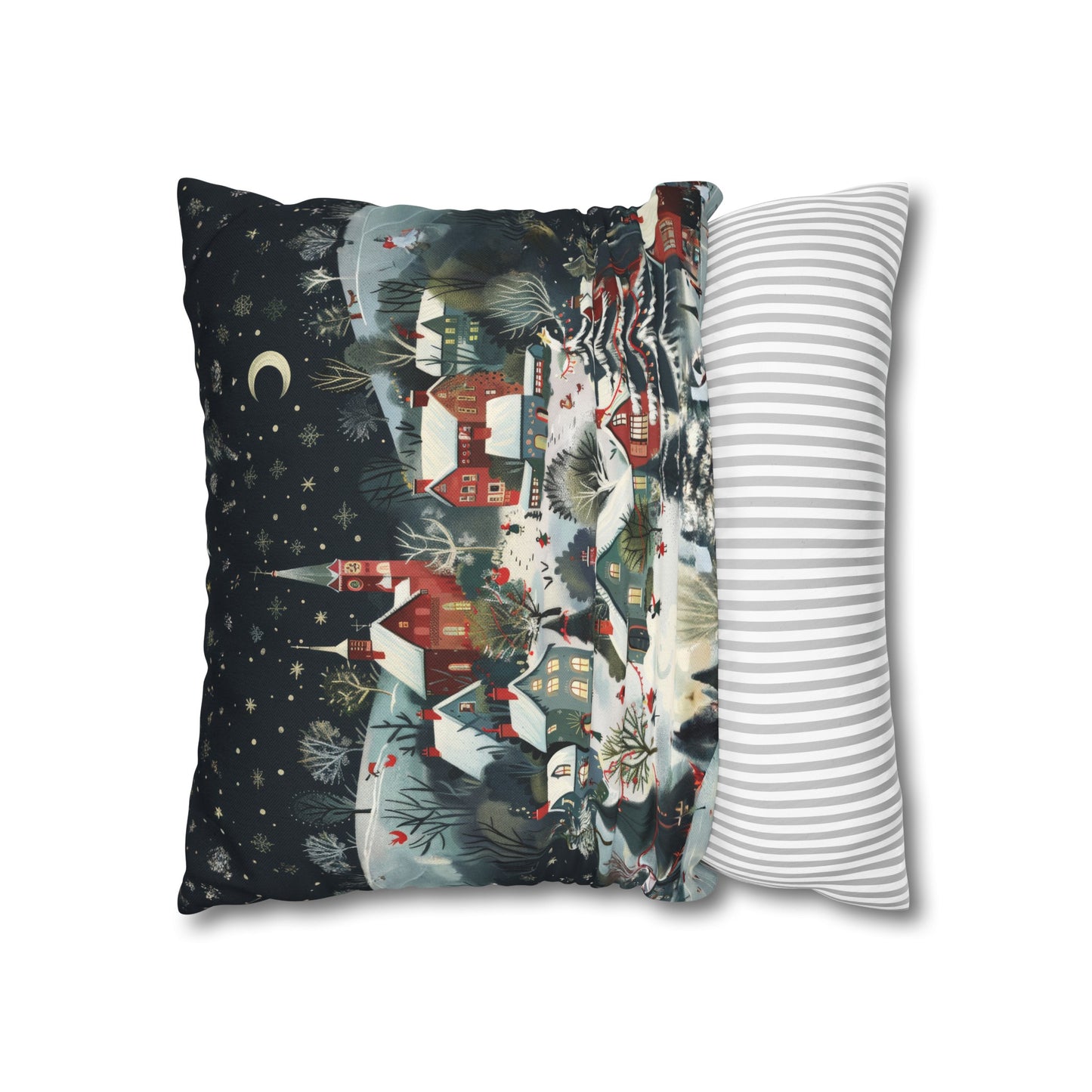 Vintage Winter Village: Old-Fashioned Country Town in a Snowy Christmas Scene Spun Polyester Square Pillowcase 4 Sizes