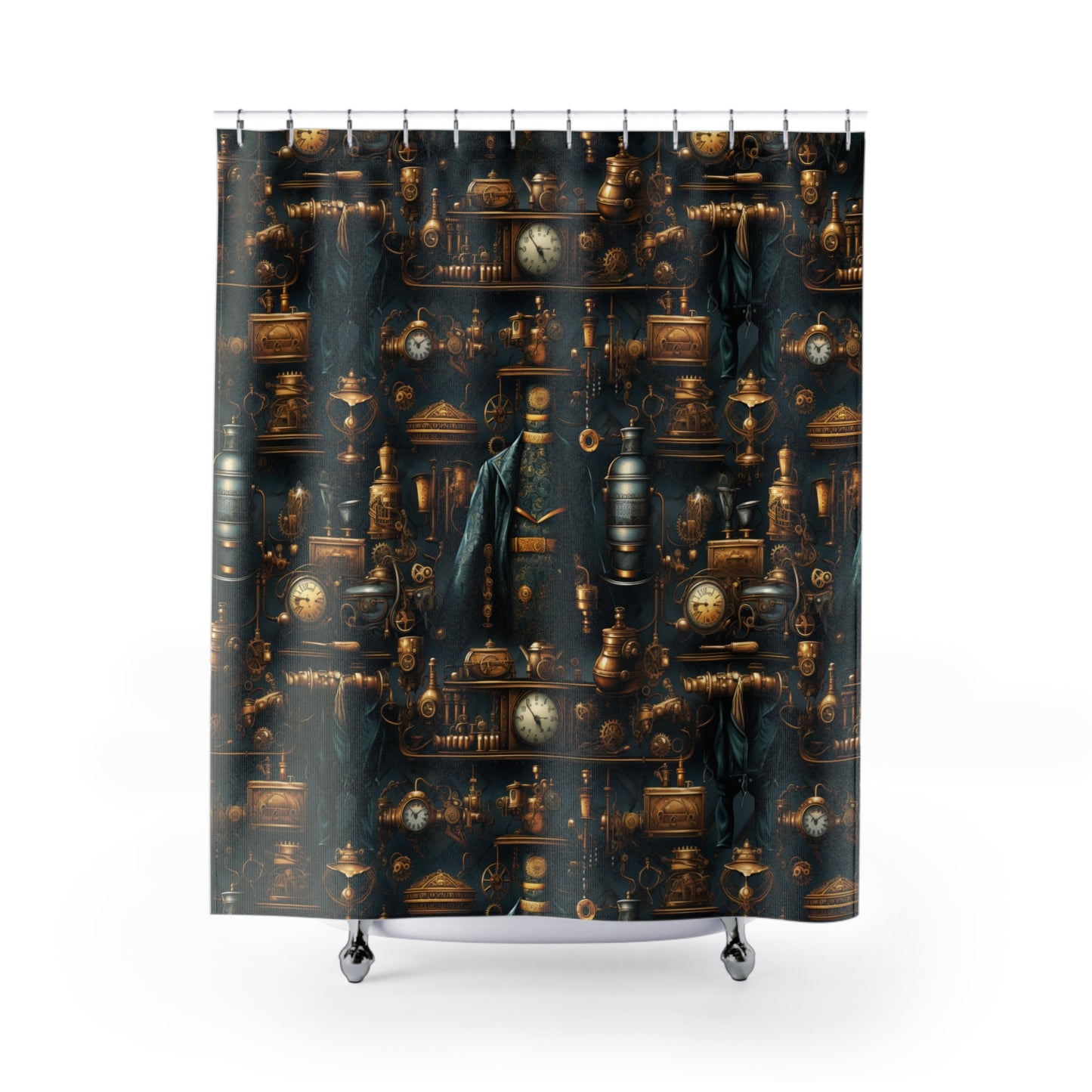 Steampunk Victorian Design with Gears and Mechanical Elements Bathroom Shower Curtain 71" × 74"