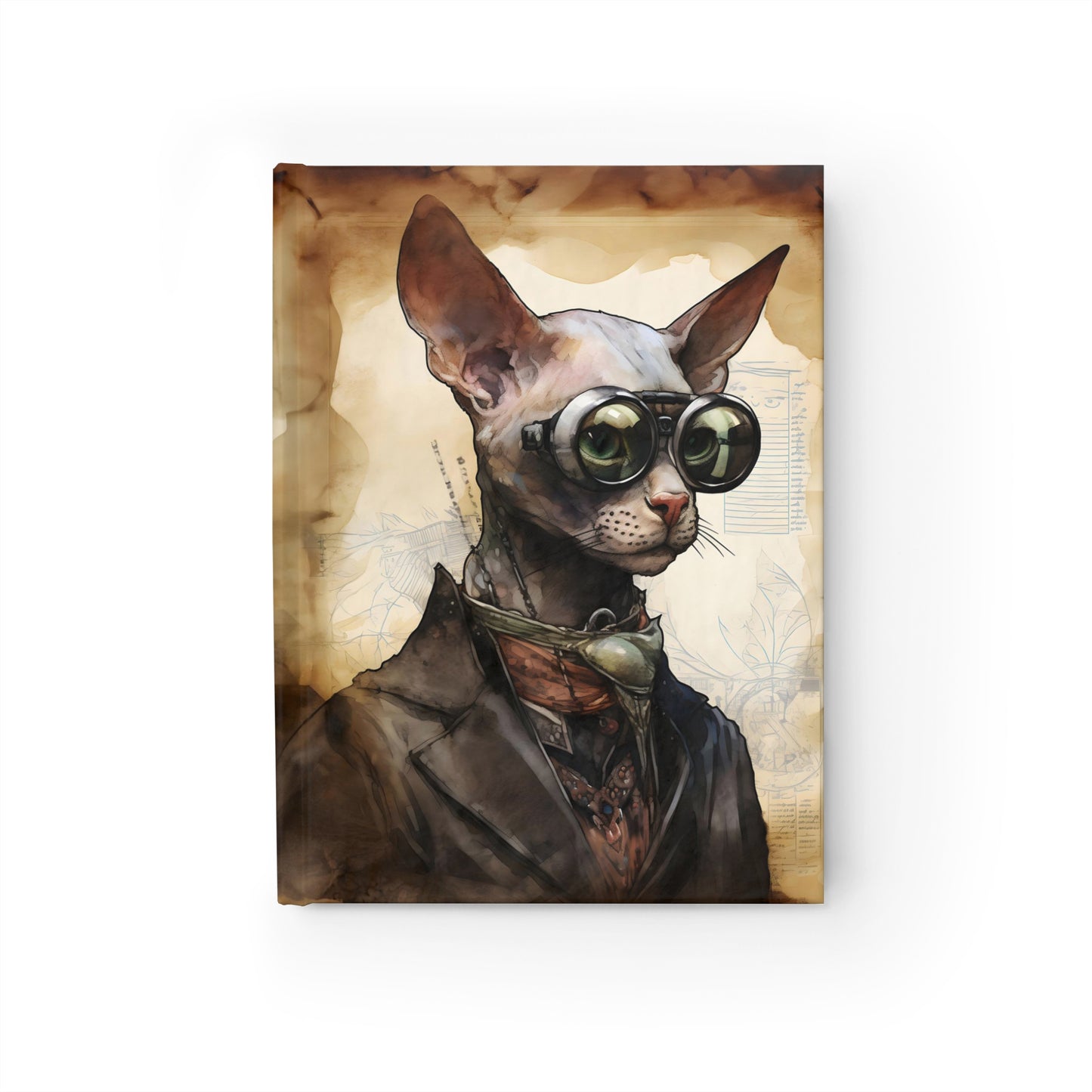 Steampunk Vintage Dressed Hairless Cat with Goggles - Hardcover Ruled Line Journal 5" x 7"