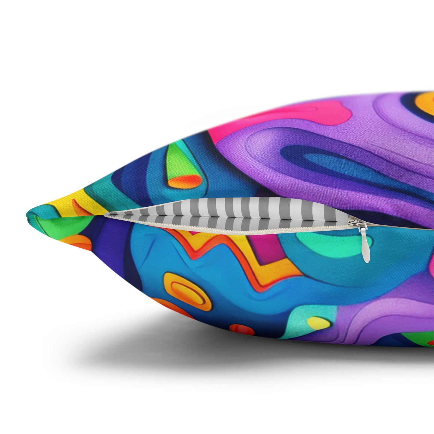 Vibrant Dreamscape of Psychedelic Paper Cut-Out Waves in Vivid Colors Polyester Square Pillowcase 4 Sizes