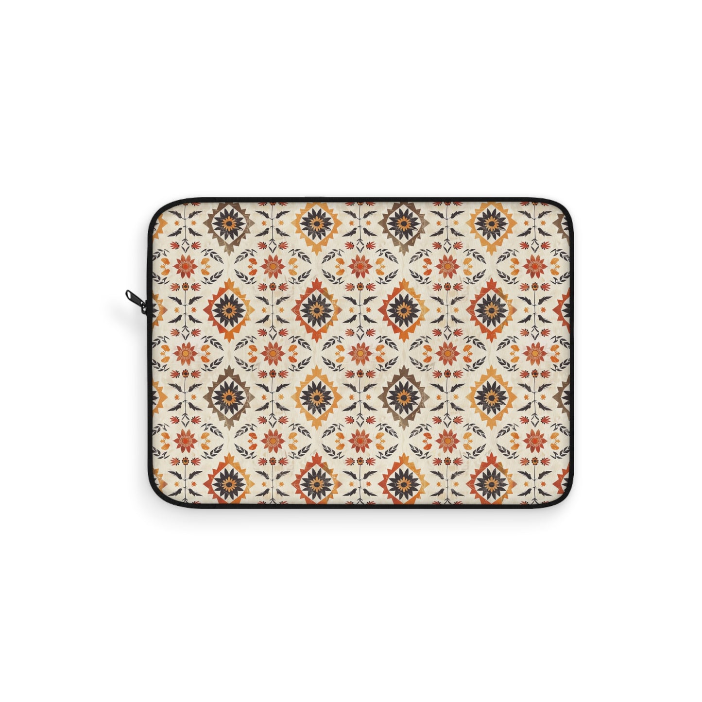 Rustic Charm of Folk Art in Burnt Orange, Deep Brown, and Creamy Beige Laptop or Ipad Protective Sleeve 3 Sizes Available