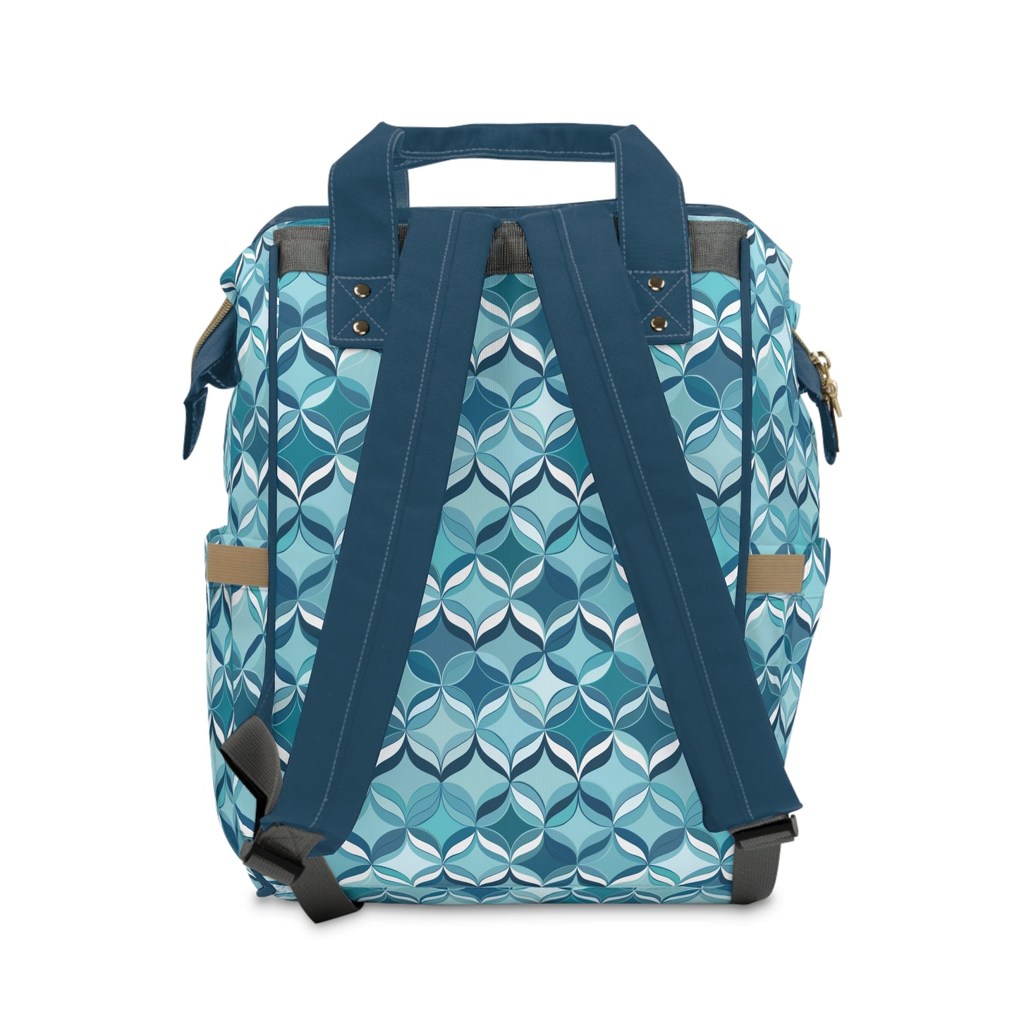 Modern Chic Aqua and Cream Geometric Pattern Multifunctional Diaper Backpack