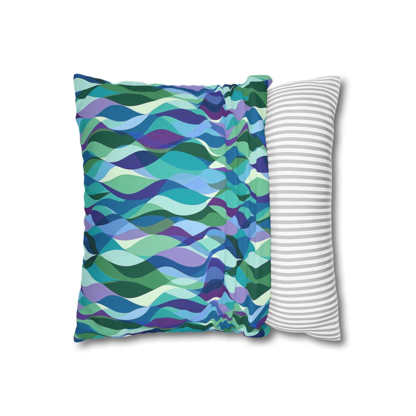 Modern Mosaic Art Ocean Waves of Blue and Green Spun Polyester Square Pillowcase 4 Sizes