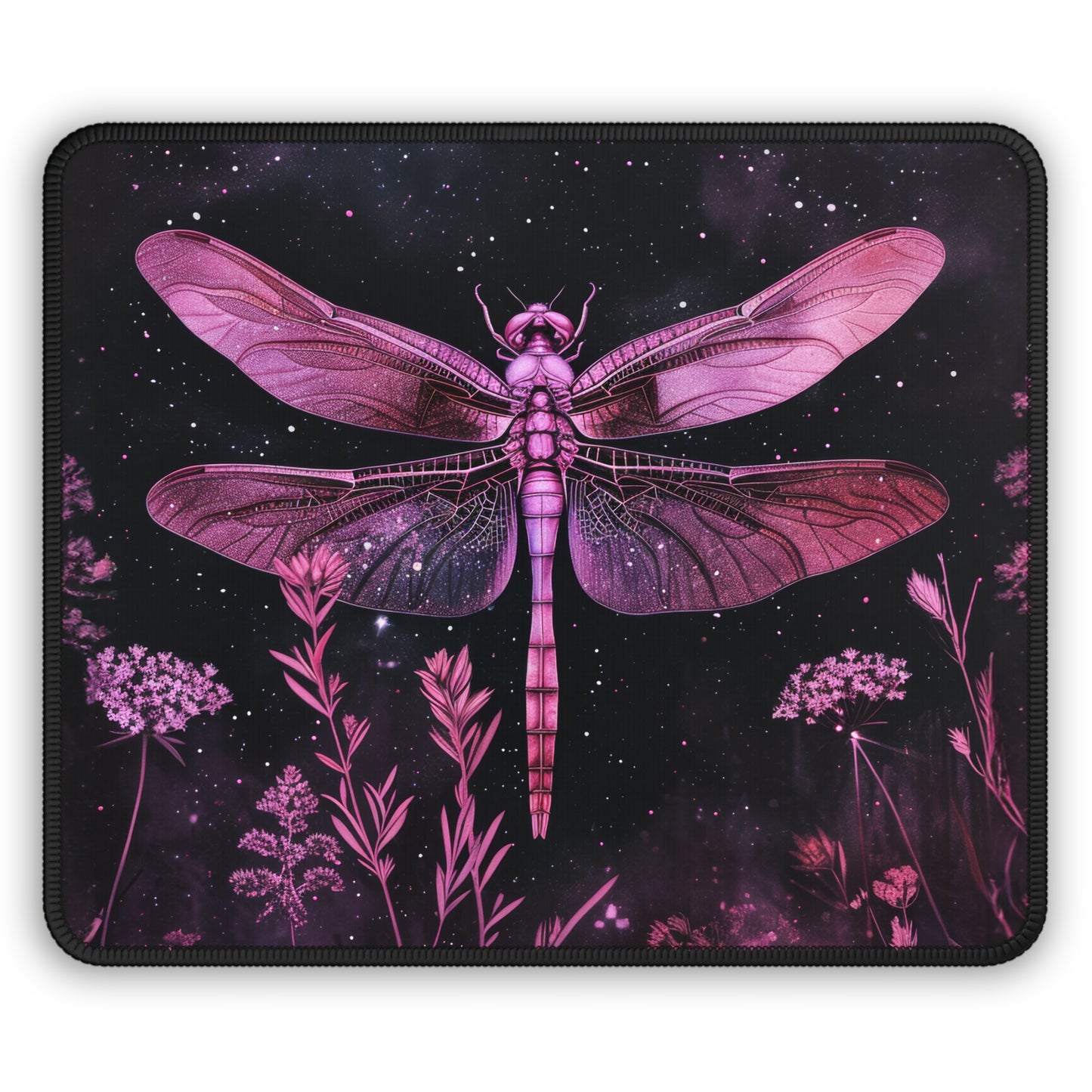 Galactic Dragonfly Dreams with Celestial Florals Gaming Mouse Pad with Finished Edges