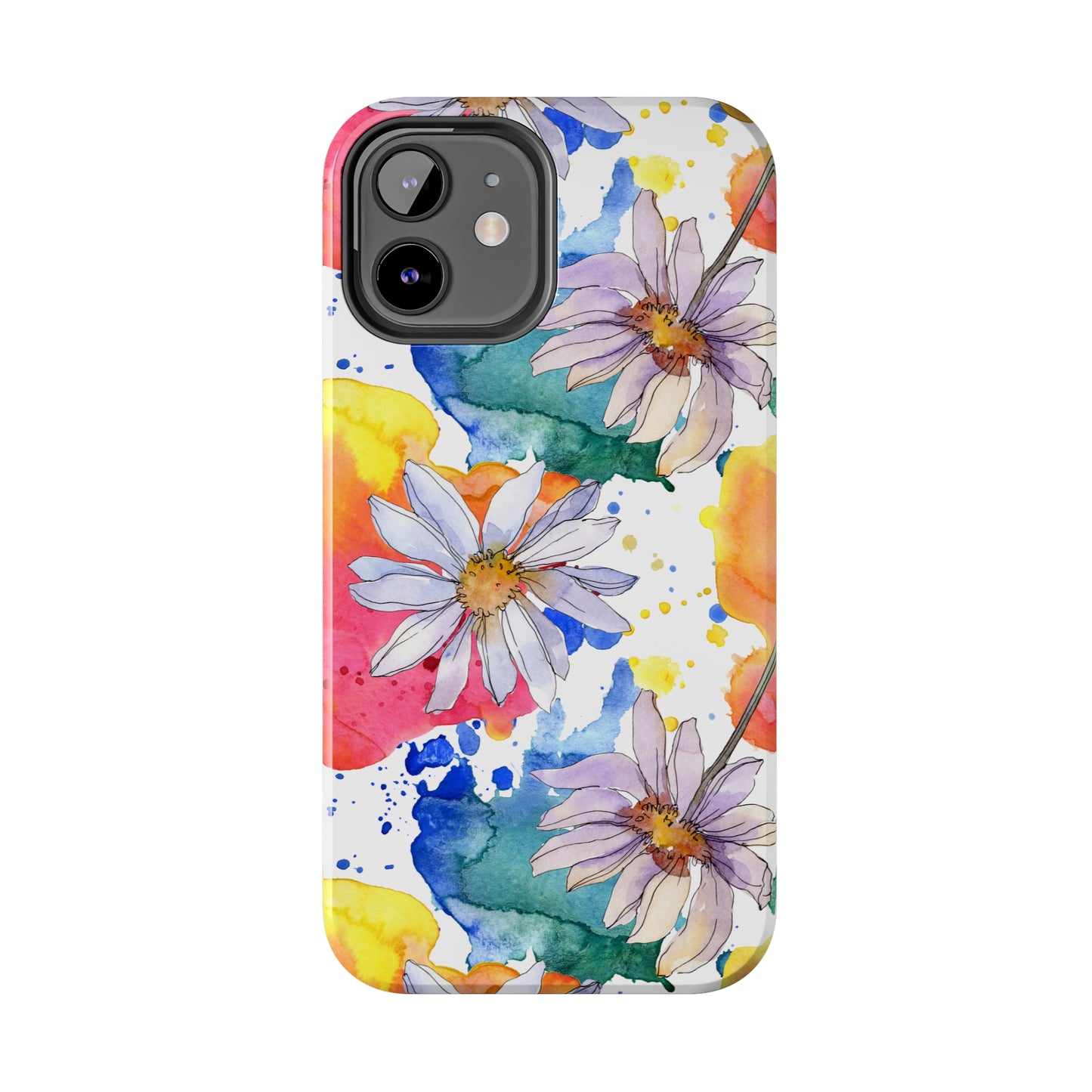 Large Colorful Watercolor Daisy Design Iphone Tough Phone Case