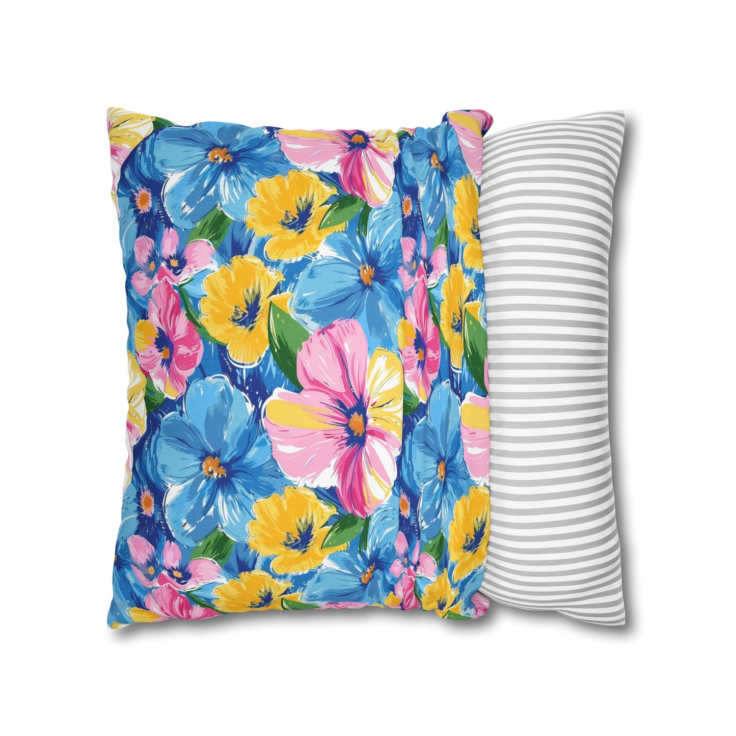 Sunny Serenade: Large Blooms of Yellow, Blue, and Gold in Watercolor Spun Polyester Square Pillowcase 4 Sizes