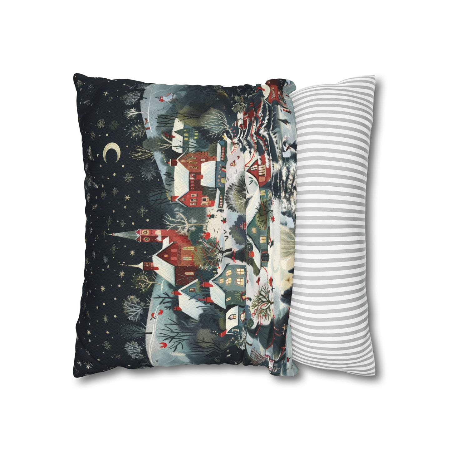 Vintage Winter Village: Old-Fashioned Country Town in a Snowy Christmas Scene Spun Polyester Square Pillowcase 4 Sizes