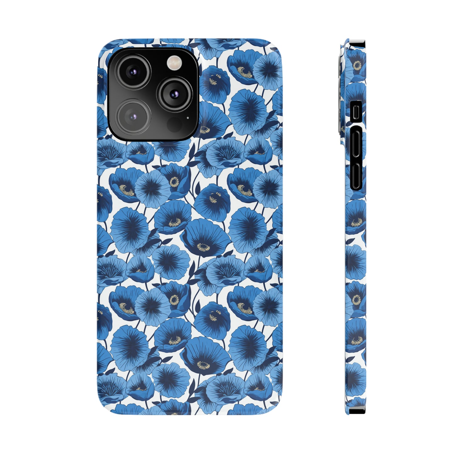 Vivid Blooms Bright Blue Poppies Design Iphone 15-12 Slim Phone Case