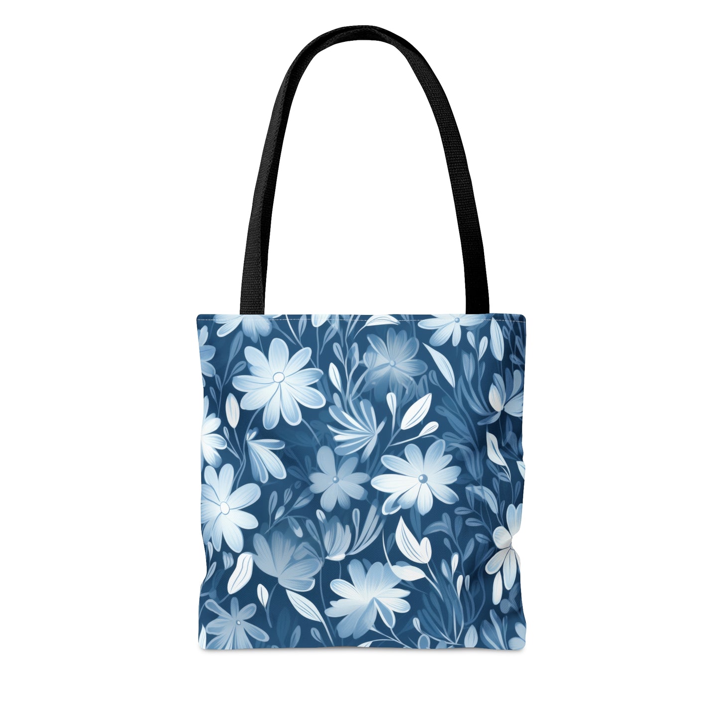 Gentle Elegance: Soft Muted Blue Flower Design  - Canvas Tote 3 Sizes