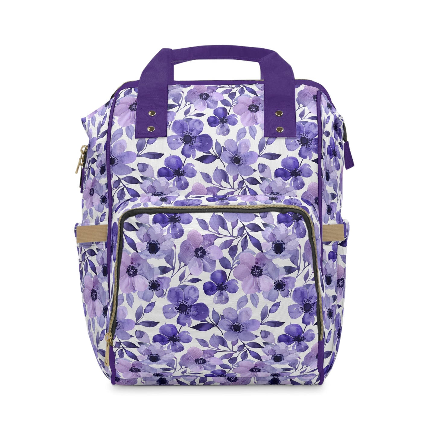 Elegant Purple Watercolor Blossoms Multifunctional Diaper Backpack