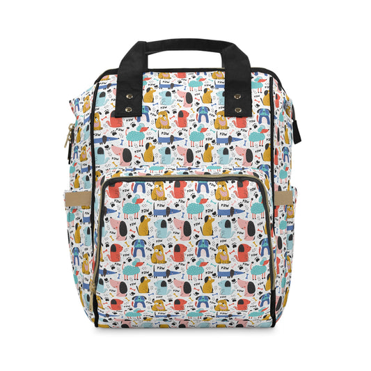 Playful Pups: Colorful Cartoon Dogs Multifunctional Diaper Backpack