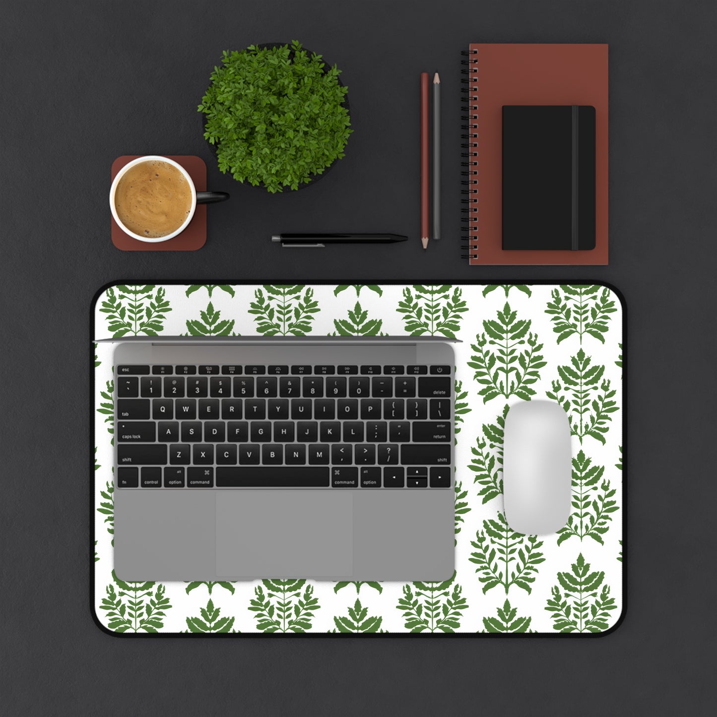 Verdant Harmony in Elegant Green Botanical Block Print Pattern Extended Gaming Mouse Pad  Desk Mat  - 3 Sizes