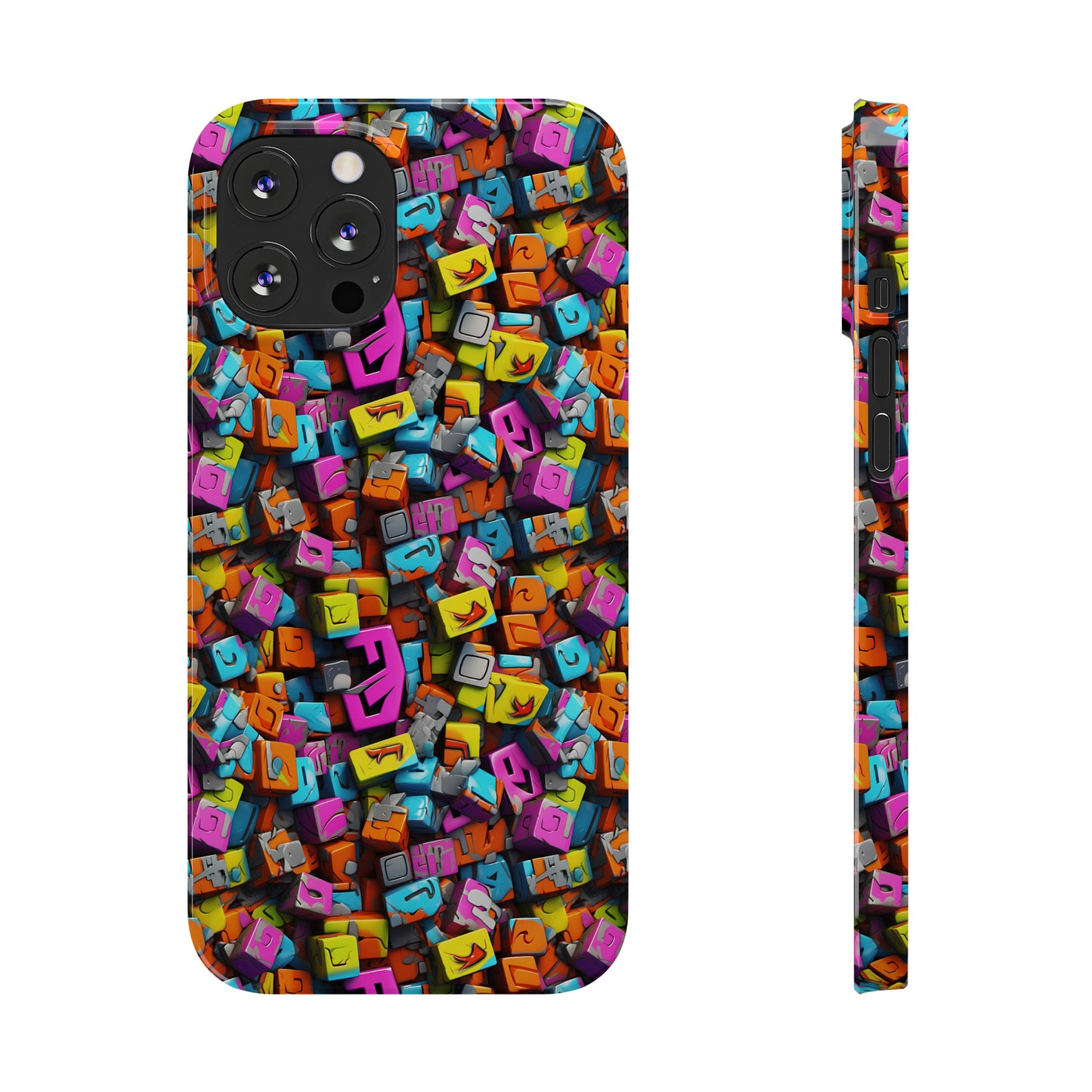 3D Abstract Colorful Block Design Iphone 15-12 Slim Phone Case