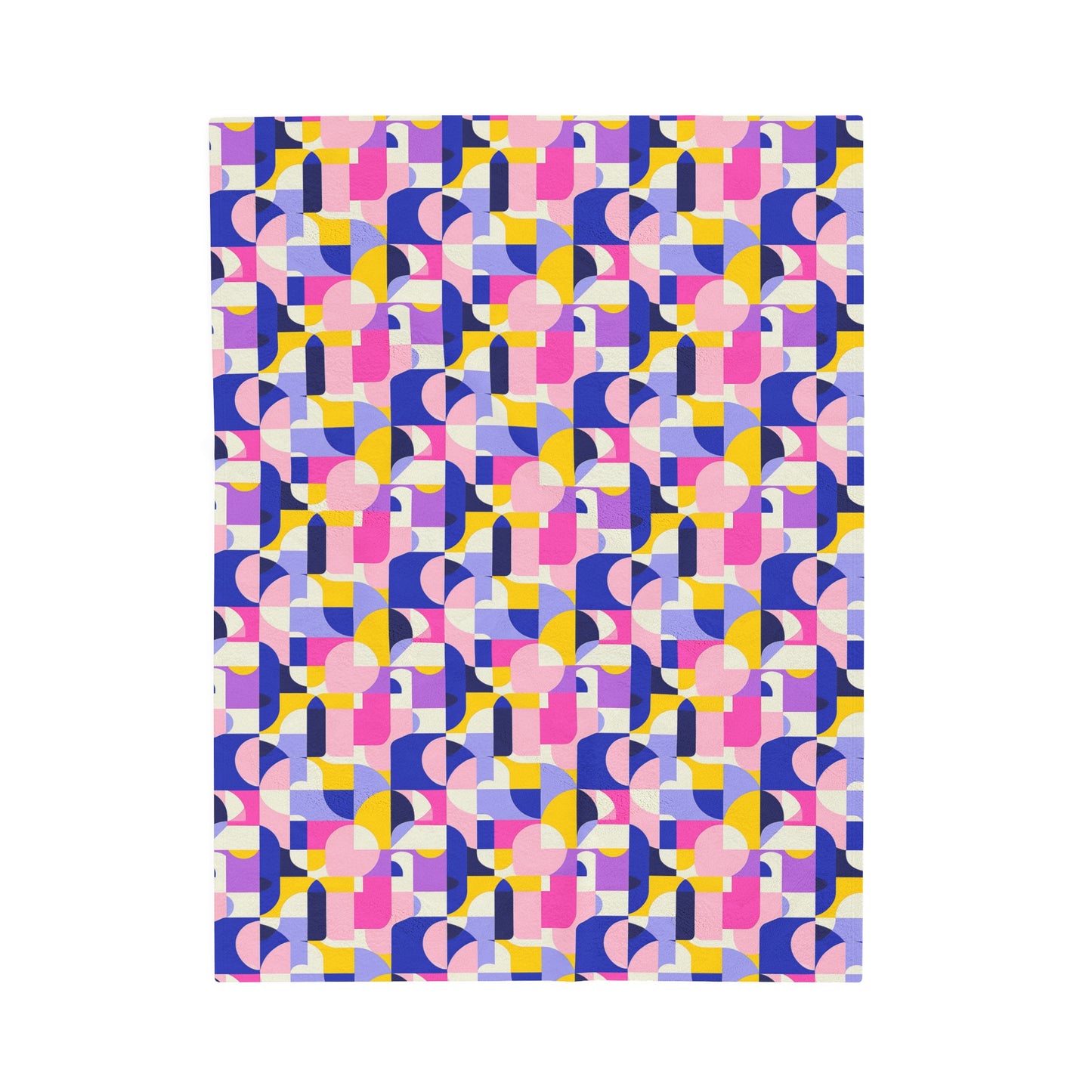 Vibrant Pink, Blue Yellow Color Block Geometric Shapes Velveteen Plush Blanket 3 Sizes