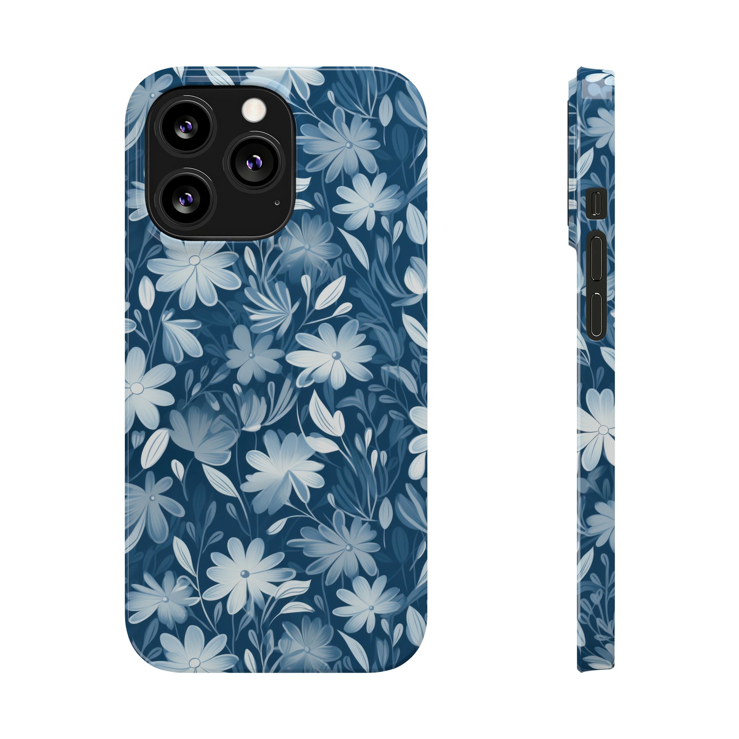 Gentle Elegance: Soft Muted Blue Flower Design Iphone 15-12 Slim Phone Case