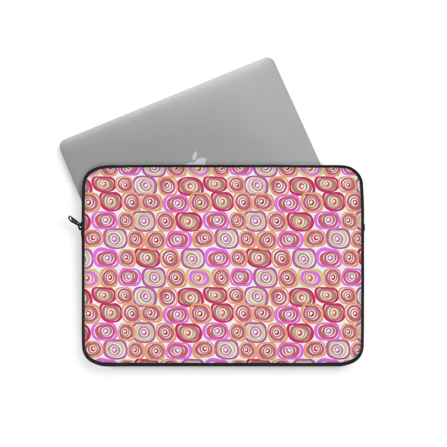 Modern Geometric Art Vibrant Pink, Orange and Tans Circles Pattern Laptop or Ipad Protective Sleeve 3 Sizes Available