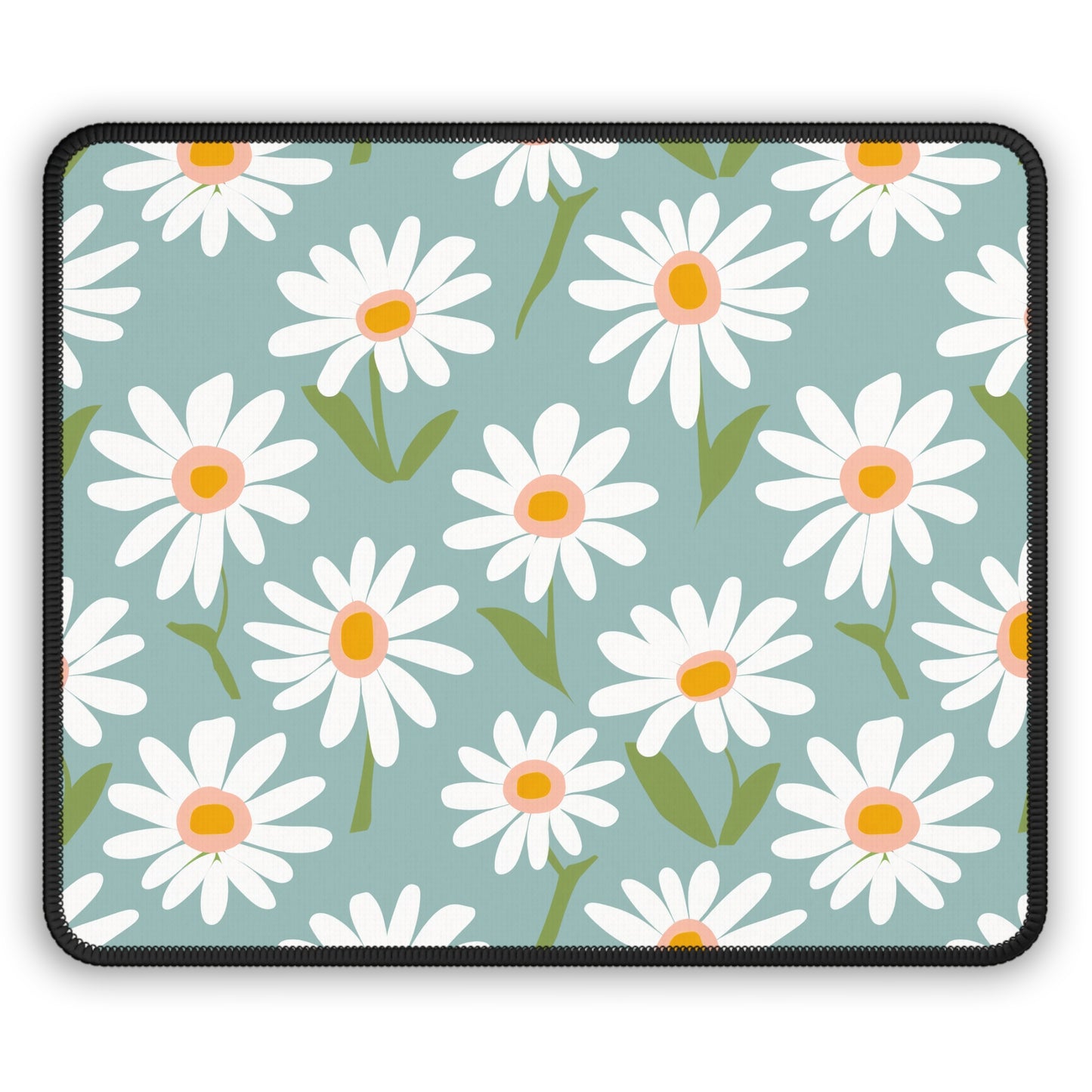 Cheerful Bright Daisy on Pastel Green Design Gaming Mouse Pad with Finished Edges