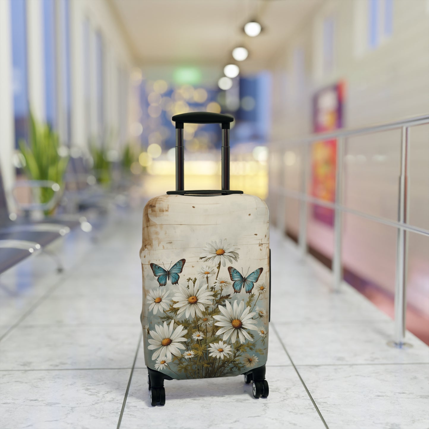 Rustic Farmhouse Daisy and Butterfly Design  - Luggage Protector and Cover 3 Sizes