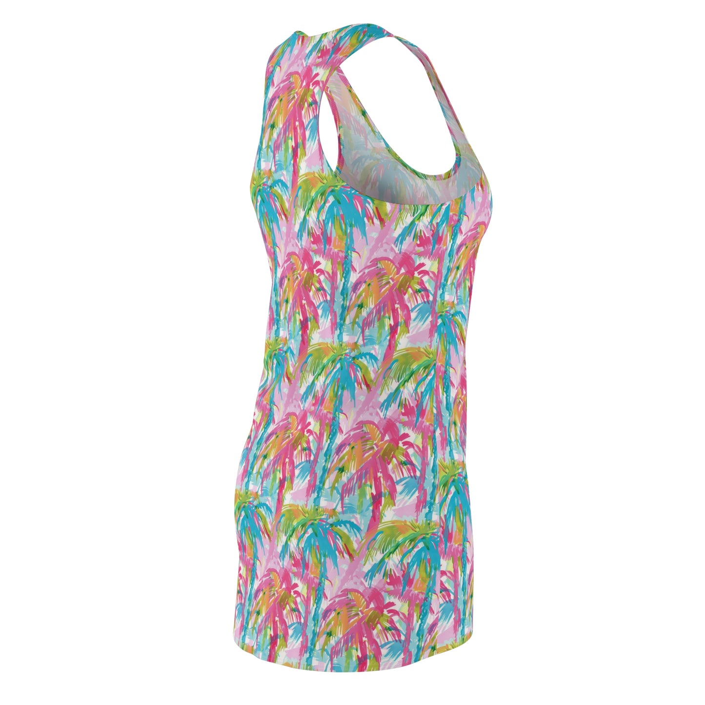 Pastel Paradise: Palm Trees in Soft Blues, Pinks, and Greens Women's Racerback Dress XS - 2XL